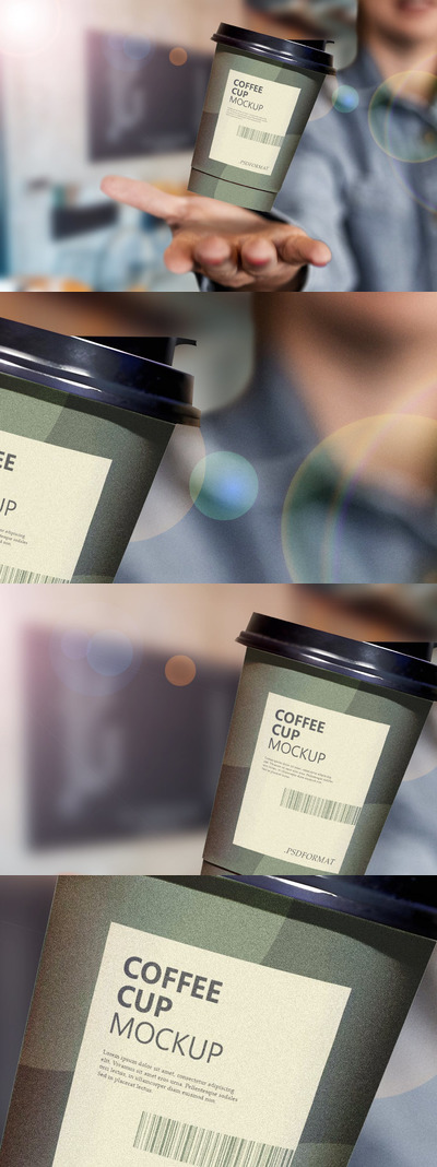 模糊背景咖啡纸杯设计样机 (PSD)