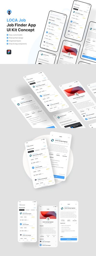 🔴时尚高端简约清新多用途的求职招聘APP UI KITS
