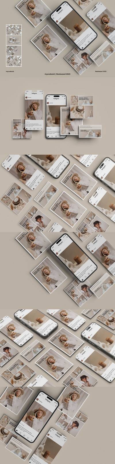 社交媒体帖子模型手机样机 (PSD,PDF)