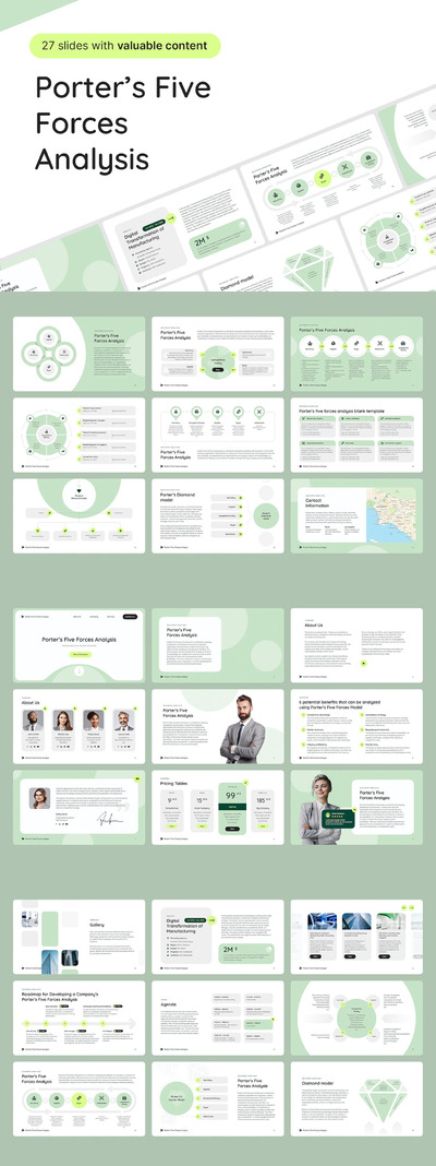波特五力分析图表ppt模板 (PPTX,PDF)