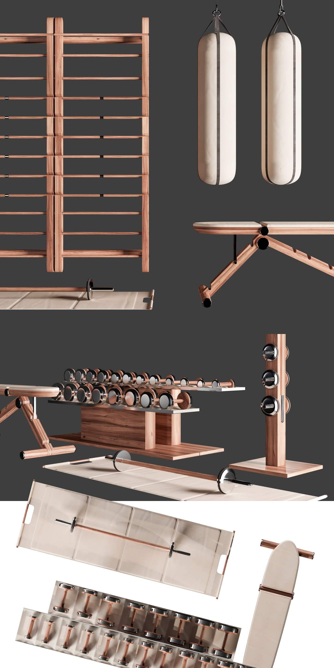 杠铃 哑铃 沙袋等PENT室内健身器材3D模型（FBX,MAX）