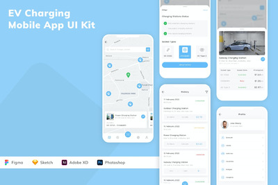 电动汽车充电移动应用APP UI KIT (SKETCH,FIG,XD,PSD)