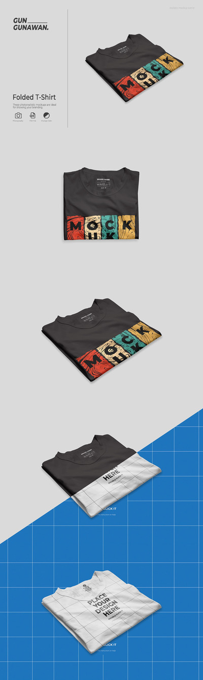 折叠T恤服装时尚设计样机 (PSD)