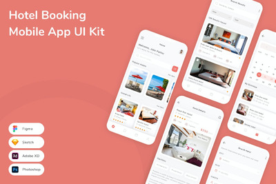 酒店预订手机应用APP UI KIT (SKETCH,FIG,XD,PSD)