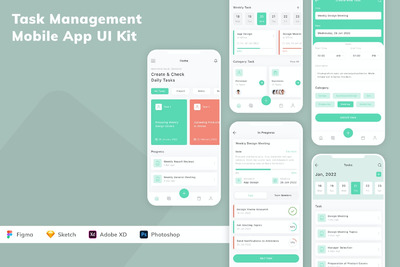 任务管理移动应用APP UI KIT (SKETCH,FIG,XD,PSD)