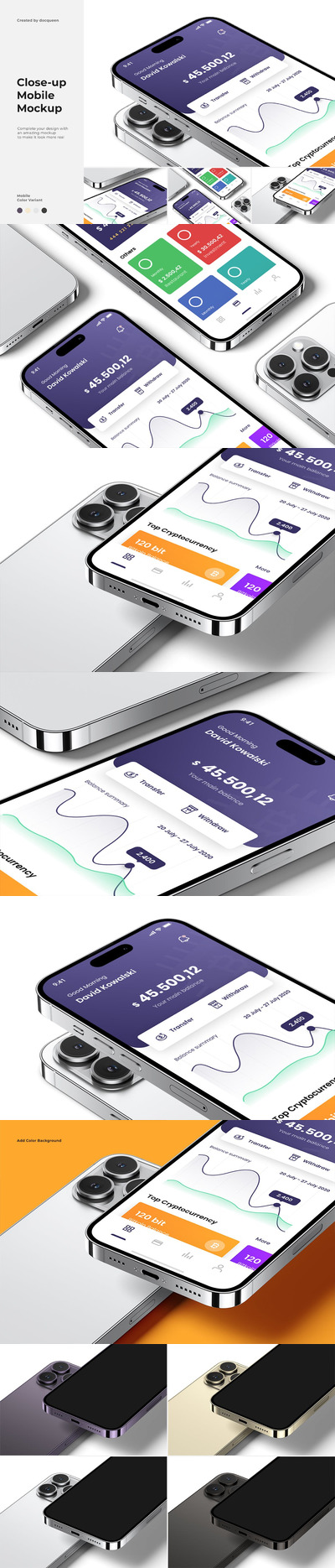 特写iPhone 14 Pro电话样机 (PSD)