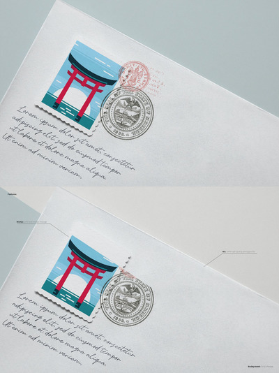 明信片邮票图案设计样机 (PSD)