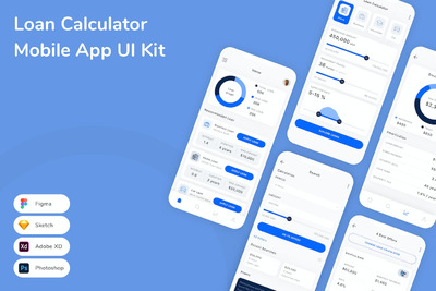 贷款计算器手机应用APP UI KIT (SKETCH,FIG,XD,PSD)