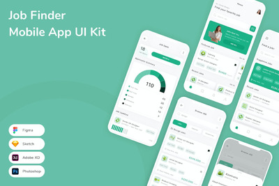 求职者移动应用APP UI KIT (SKETCH,FIG,XD,PSD)