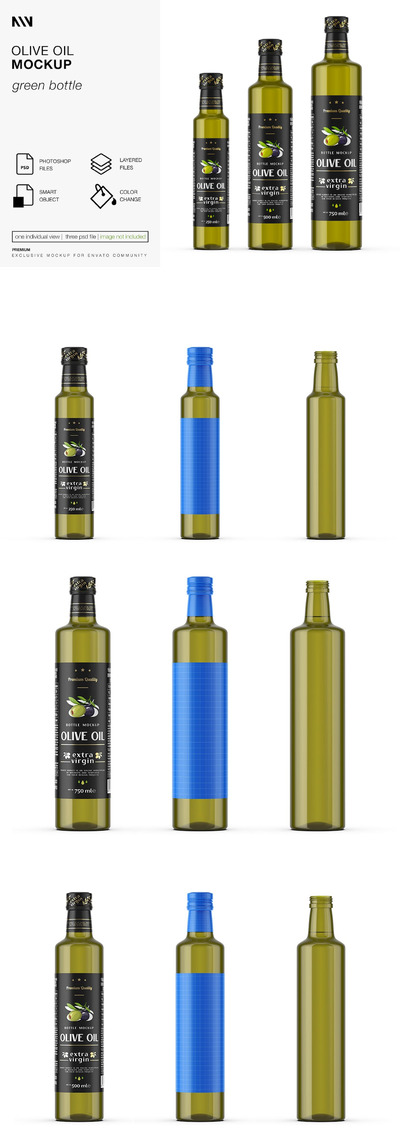 食用橄榄油玻璃瓶设计样机 (PSD)