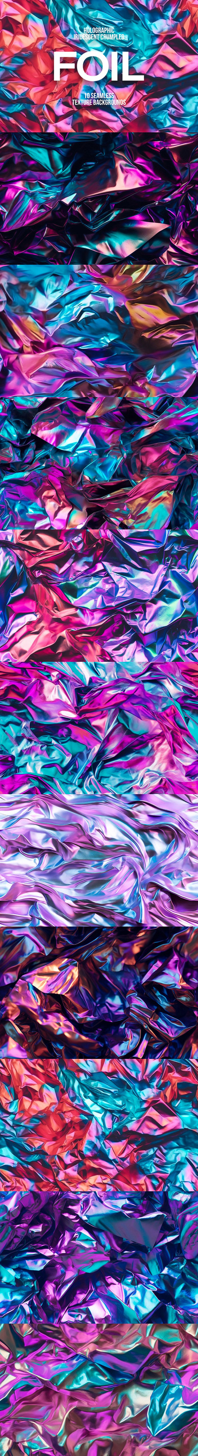 彩虹色皱巴巴的金箔无缝背景 (JPG)