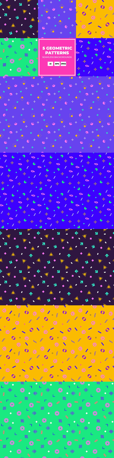 孟菲斯几何背景花卉图案 (AI,EPS,JPG)