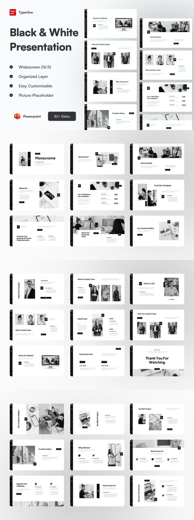 黑白极简风格ppt模板 (PPTX)