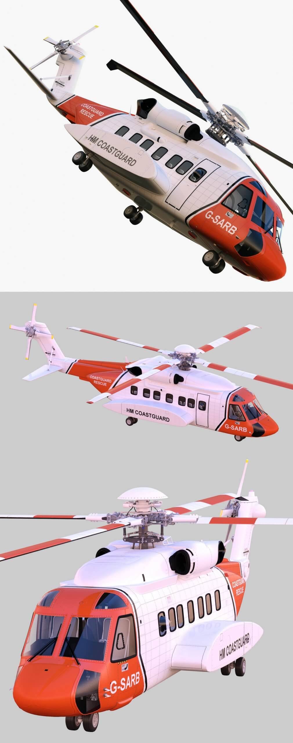 Sikorsky S-92救援直升机3D模型（OBJ,FBX,MAX）