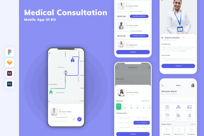 医疗咨询手机应用APP UI KIT (SKETCH,FIG,XD,PSD)