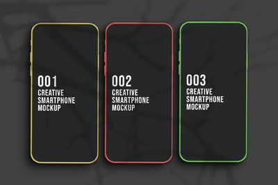 三色智能手机屏幕UI展示样机 (PSD,JPG)