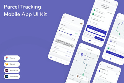 包裹追踪移动应用APP UI KIT (SKETCH,FIG,XD,PSD)