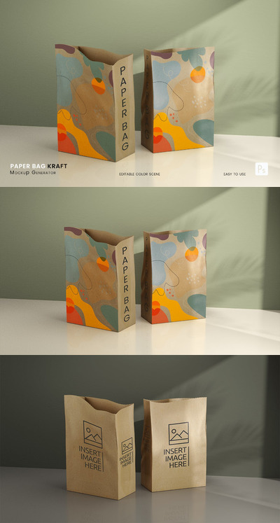 牛皮纸食品外卖纸袋样机 (PSD)