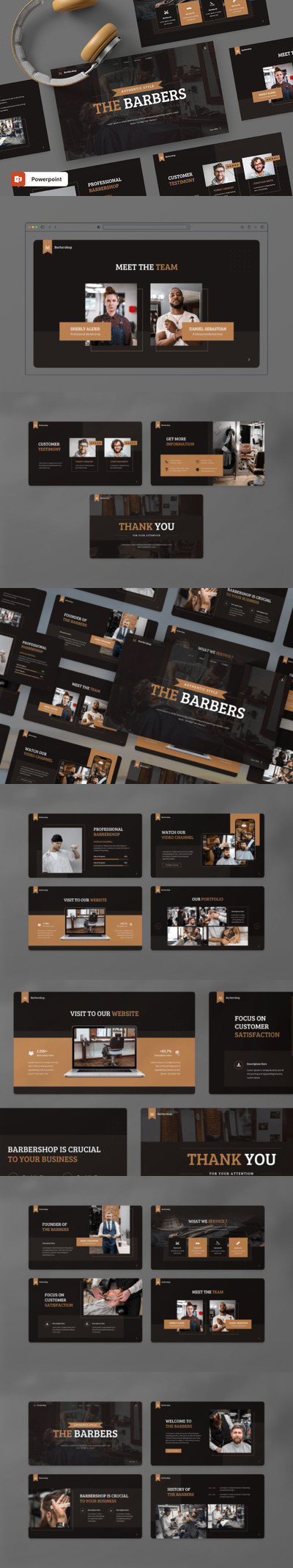 理发师-理发店和剃须相关PPT模版 (PPTX)