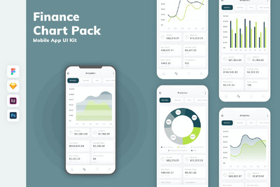 财务图表包移动应用UI套件（SKETCH、FIG、XD、PSD）