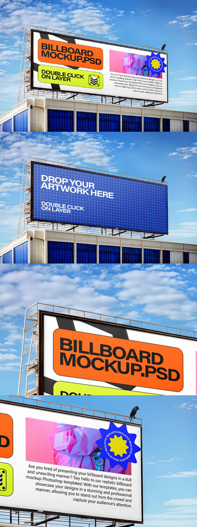 楼顶矩形海报广告牌样机 (PSD)