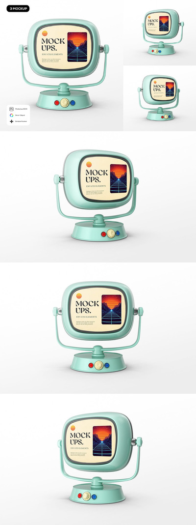 青色复古电视屏幕样机 (PSD)