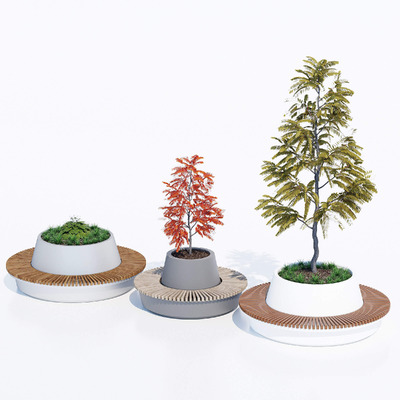 带绿植的户外圆形长凳3D模型（MAX）