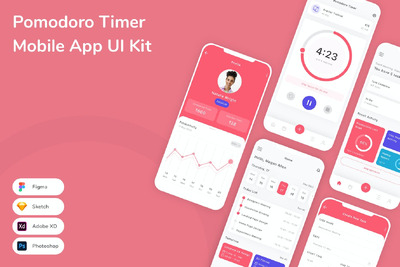 定时器移动应用App UI Kit (SKETCH,FIG,XD,PSD)