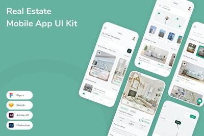 房地产移动应用App UI Kit (SKETCH,FIG,XD,PSD)