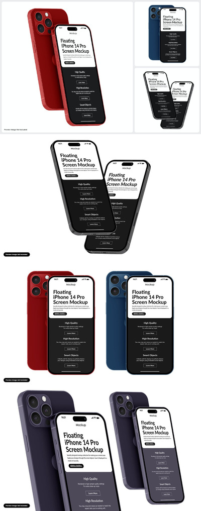 iPhone 14 Pro 灵活角度手机样机下载 (PSD)