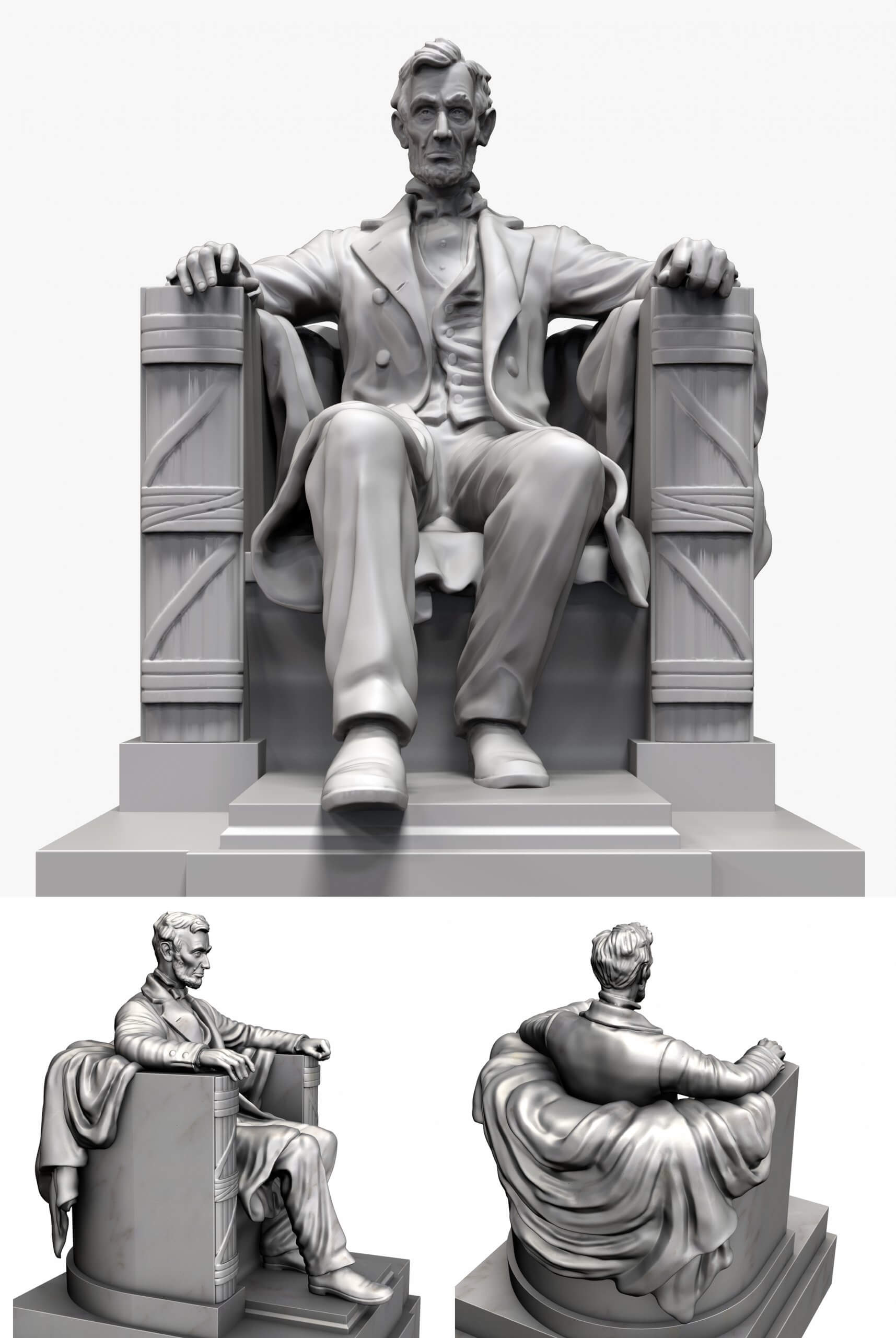 林肯纪念堂 - 亚伯拉罕·林肯雕像3D模型（OBJ,FBX,MAX）