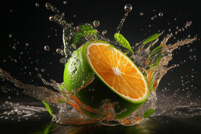 飞溅水花青柠檬高清背景图片素材[JPG]