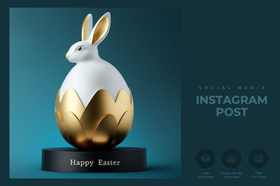 金蛋兔子复活节instagram帖子设计模板[psd]