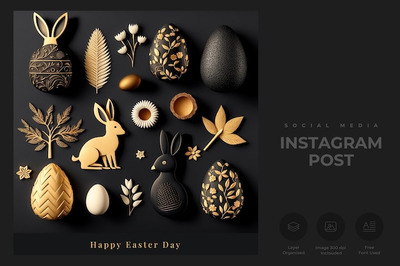 黑金复活节物品拼贴instagram帖子设计模板[psd]