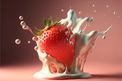 草莓水果酸奶飞溅高清背景图片素材[JPG]