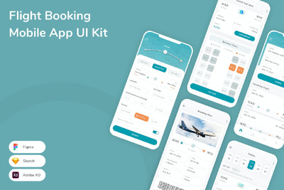 航班预订手机应用APP UI KIT (SKETCH,FIG,XD)