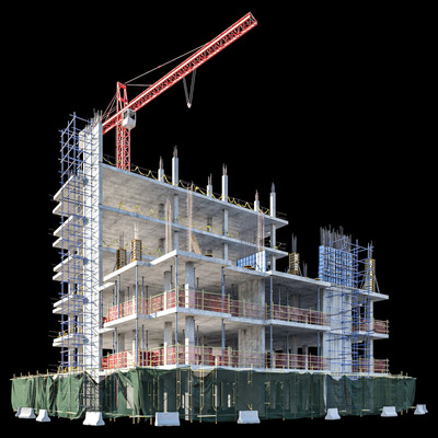 施工建造中的高楼建筑low poly 3D模型（OBJ,MAX）