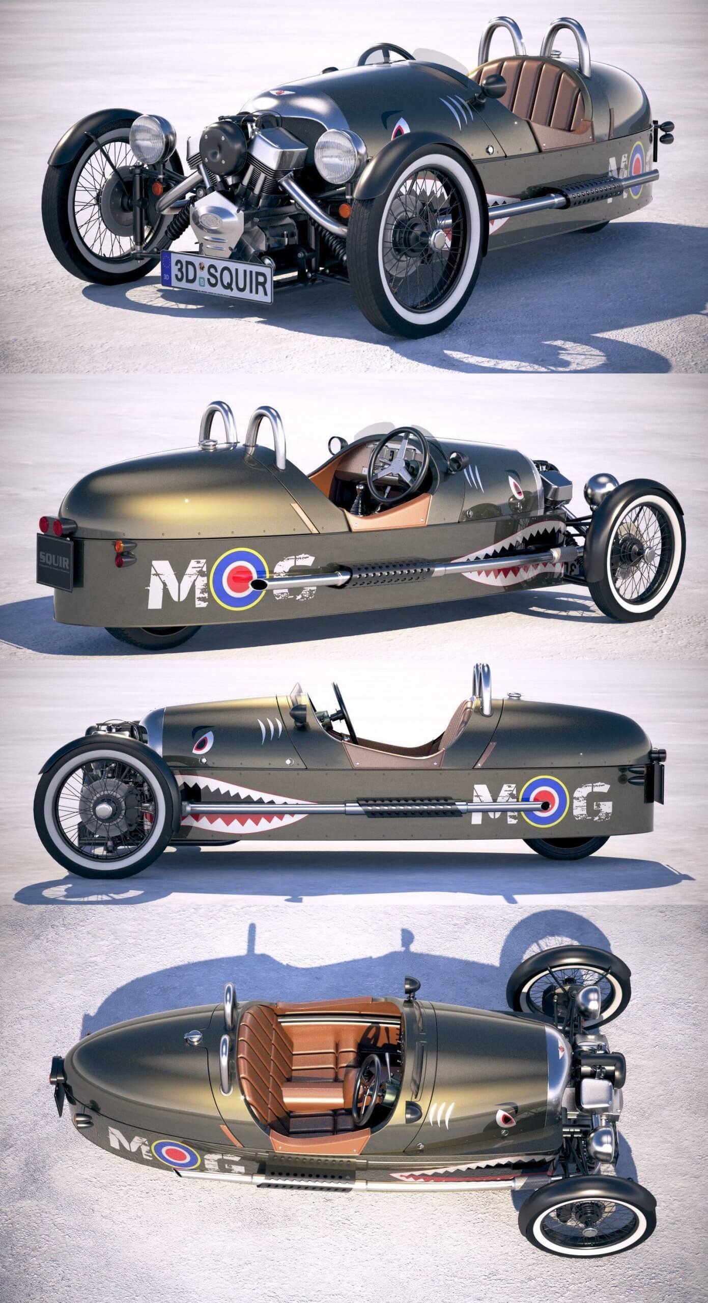 2011-2020 Morgan 3 Wheeler三轮跑车3D模型（OBJ,FBX,MAX）