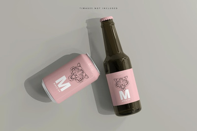 330毫升啤酒瓶&易拉罐包装样机[psd]