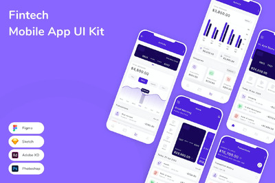 金融科技移动应用APP UI KIT (SKETCH,FIG,XD,PSD)