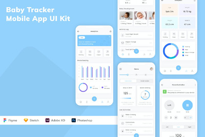 婴儿成长追踪器移动应用APP UI KIT (SKETCH,FIG,XD,PSD)