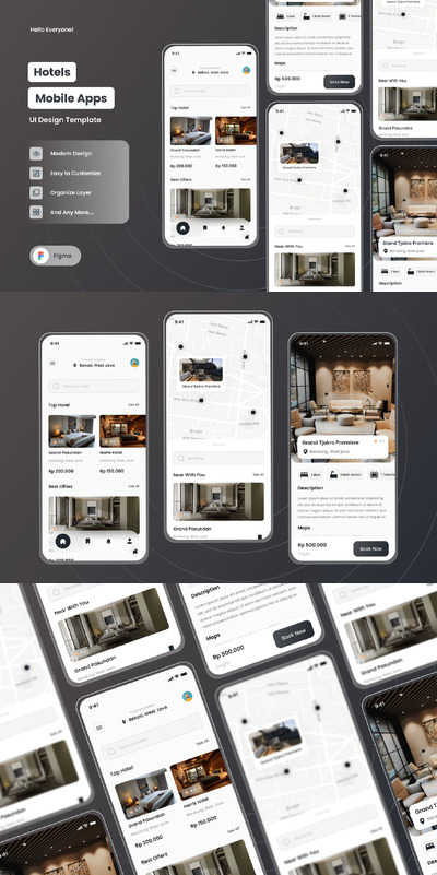 酒店预订手机应用APP UI KIT (FIG)