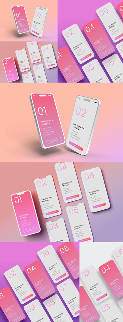 手机屏幕组合展示样机 (PSD)