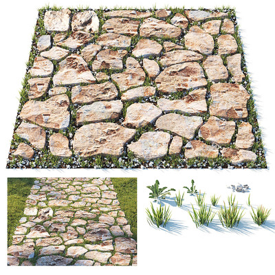 草地上的石头路 石径3D模型（FBX,MAX）