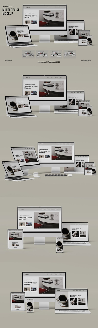 响应式UI设计展示设备样机组合 (PSD,PDF)