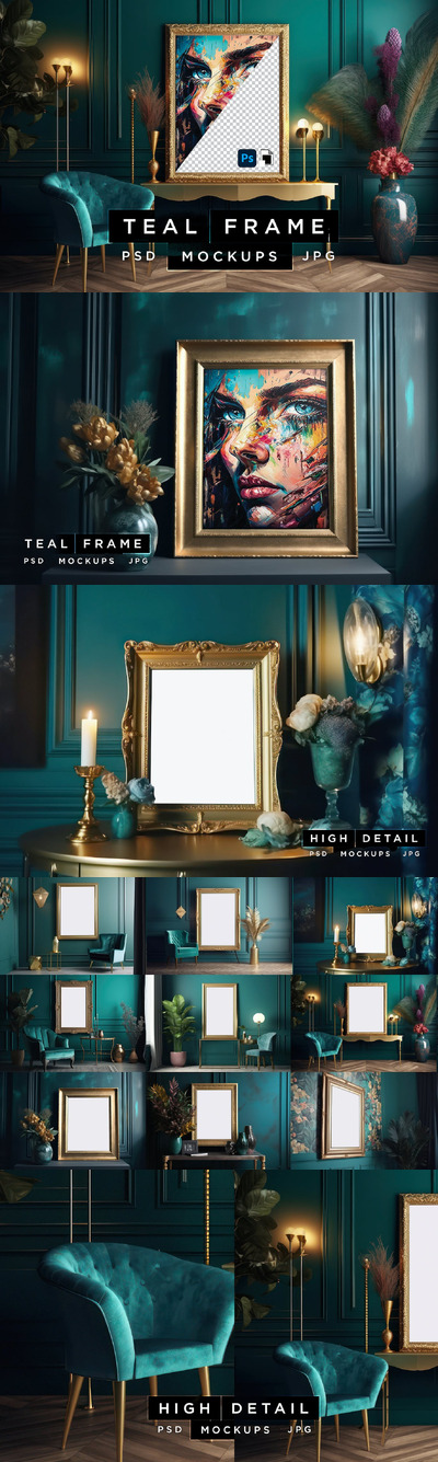 波西米亚柚木框架样机 (PSD,JPG)