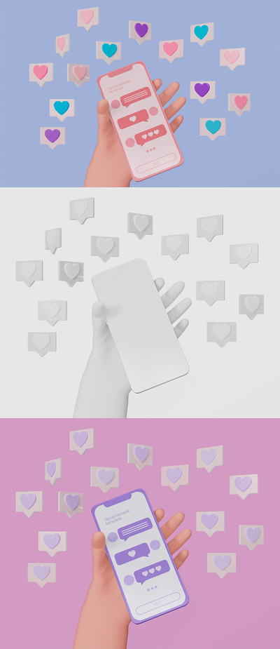 带有社交媒体主题模型的智能手机样机 (PSD)