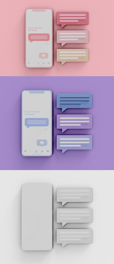 带有社交媒体主题模型的智能手机样机 (PSD)