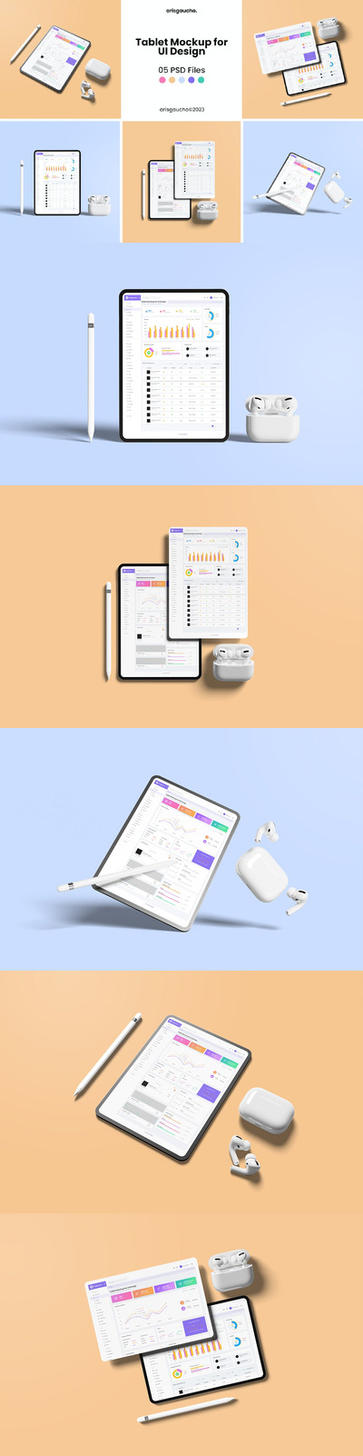 用于UI设计的平板电脑模型设备样机 (PSD)