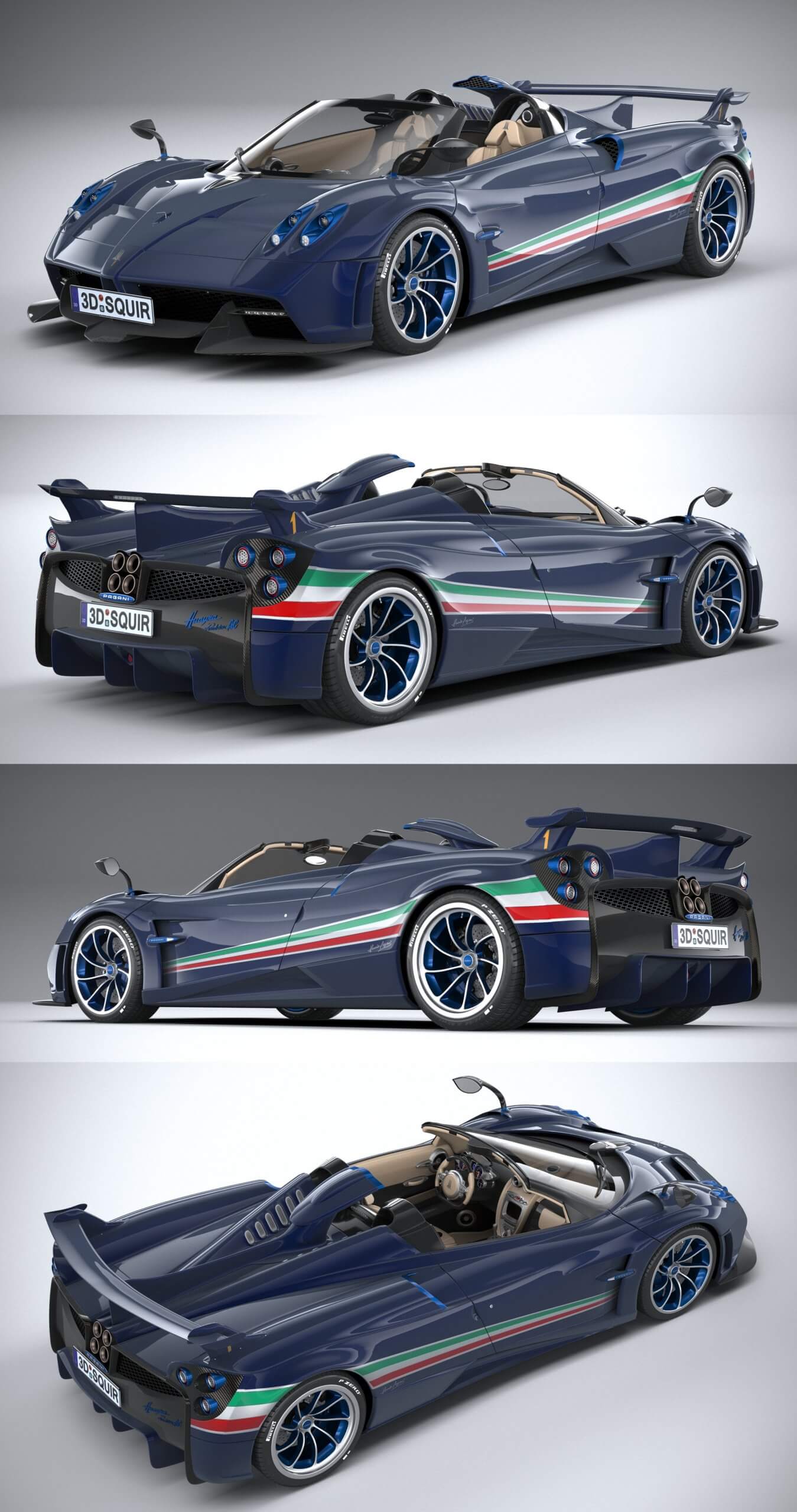 2021帕加尼三色旗Pagani Huayra Tricolore敞篷跑车3D模型（OBJ,FBX,MAX）